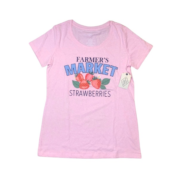 St. John’s Bay Pink Farmers Market Graphic Tee Short Sleeve T-Shirt XS Cotton - Picture 1 of 8